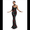 thumbnail image 3 of Vestido Maxi Ajustado de Verano para Mujer, con Tirantes y Estampado Floral, Ajustado, Sin Espalda para Fiestas y Clubes Negro M, 3 of 10