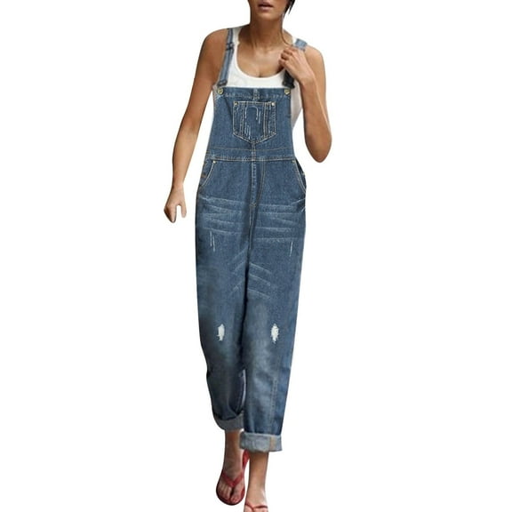 Tooayk Wide Leg Pants Woman Womens Overalls Denim Loose Fit Wide Leg Bib Stretch Baggy Jeans Jumpsuit Comfy Women's Pants Blue