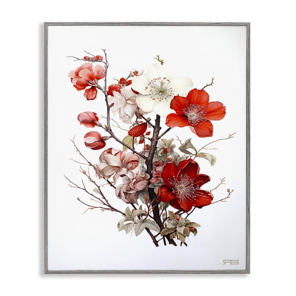 Stupell Industries French Country Red Flower Branches Gray Framed Giclee Art, 24 x 30, by RB