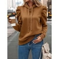 thumbnail image 4 of Women's Trendy Puff Long Sleeve Drawstring Hoodies Trendy Fall Winter Casual Pullover Sweatshirts for Women Dark Brown M, 4 of 8