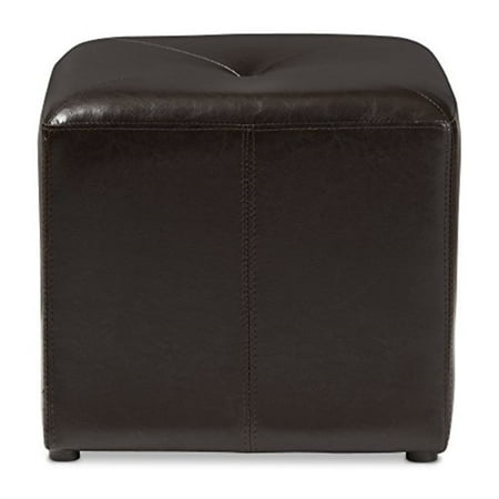 Baxton Studio ST-20-brown-ottoman Lave Cube Shaped Brown Bonded Leather Ottoman Small