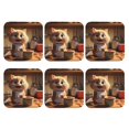 thumbnail image 2 of Pofeuu Cartoon Cooking Cat Print Leather Coasters Set of 6, Round Cups Mugs Mat Pad for Home Kitchen Heat Resistant Drink Coasters,Square, 2 of 7