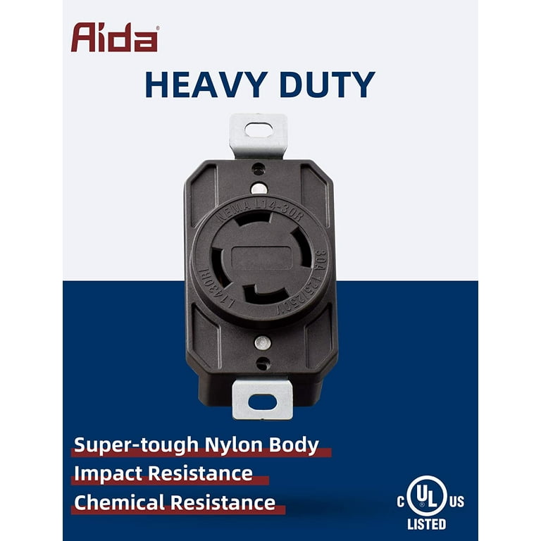 AIDA 30 Amp, 125/250 Volt Grounding Heavy Duty Turnlok Single