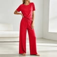 thumbnail image 5 of Bosfbaoi Two Piece Sets for Women Short Sleeve Crew Neck T‑Shirt High Waist Drawstring Wide Leg Pants Casual Loungewear Sets, 5 of 9