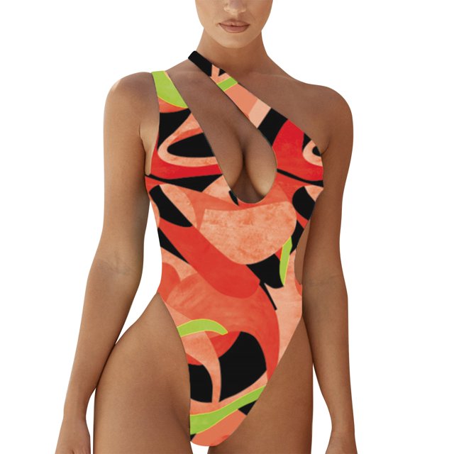 Cathalem Women's One Piece Swimsuit High Neck Plunge Ruched Tummy Control Bathing Suit,Watermelon Red M