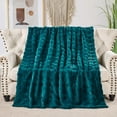thumbnail image 2 of Home Soft Things Brick Textured Faux Fur Throw Blanket with Micromink Back, Luxury Soft Cozy Fluffy Fluzzy Plush Throw, 60x70 inches, Teal, 2 of 7
