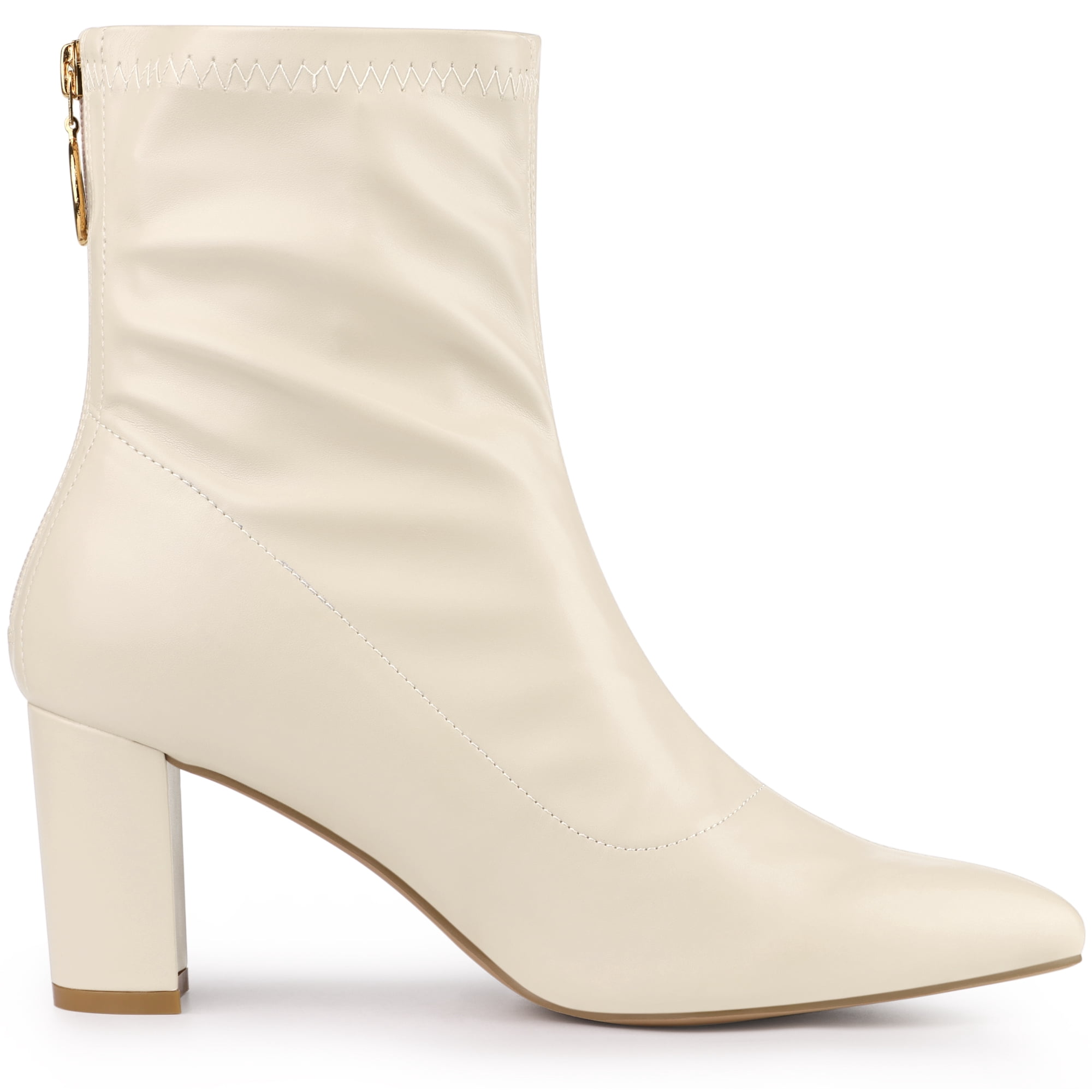 DARING DIVA Women's Pointed Toe Back Zip Block Heel Ankle Boots Beige 8