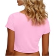 thumbnail image 5 of VSSSJ Crop Tops pour Femmes Manches Courtes Col Rond Extensible Chemise Décontractée Ajustée Solide Confortable Été Basique T-Shirts Courts Rose Taille Unique, 5 of 5