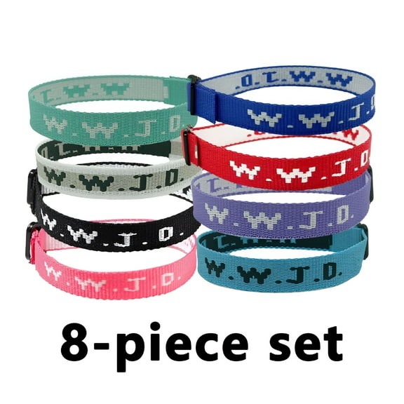 DESIGNICE 8-Piece Set Religious "What Would Jesus Do" Bracelets for Men and Women,Girls,Church Fundraisers,Sunday School Bracelet Set