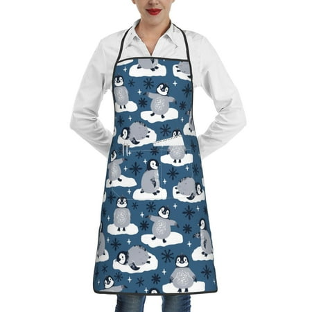 

Rocae Snow Penguin for Kitchen Aprons for Women Adjustable Cooking Kitchen Chef Apron for Men with Pockets