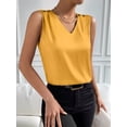 thumbnail image 4 of Women Silk Satin Tank Tops V Neck Casual Sleeveless Camisole Blouses Summer Basic Tank Shirt Yellow L, 4 of 9