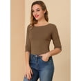thumbnail image 4 of DARING DIVA Women's Elbow Sleeves Boat Neck Slim Fit Classic Tee M Brown, 4 of 6
