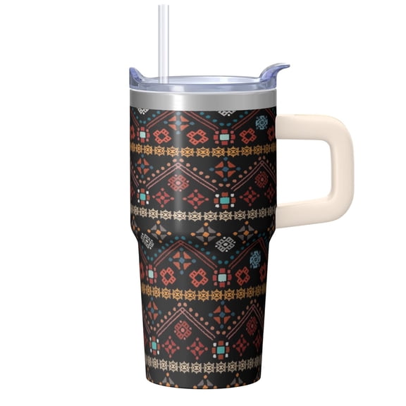 20oz Stainless Steel Tumbler with Lid and Straw, Bohemian Boho Insulated Travel Coffee Mug, Double Wall Vacuum Leakproof Cup Design