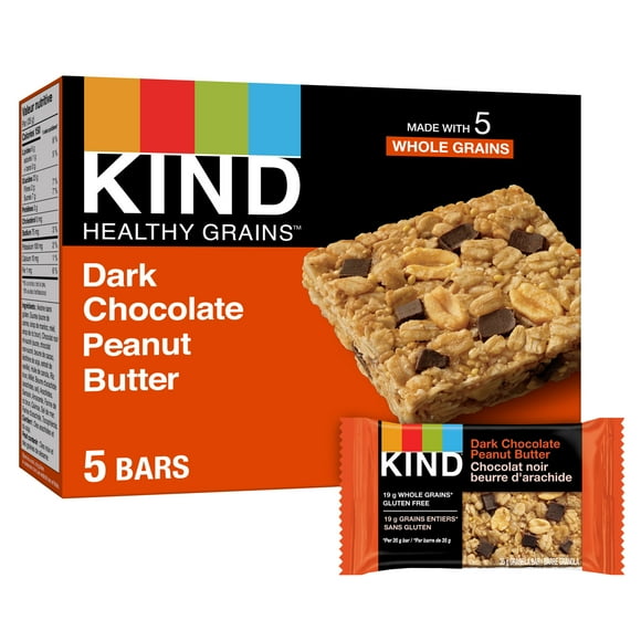 KIND Healthy Grains Bars, Dark Chocolate Peanut Butter, 35g, 5 Bars