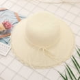 thumbnail image 5 of COCOpeaunt Fashion Women Summer Sun Hat Beach Panama Straw Cap Big Brim Black White Bow Ribbon Temperament Flat UV Cut Lady Sunshine Hat, 5 of 5