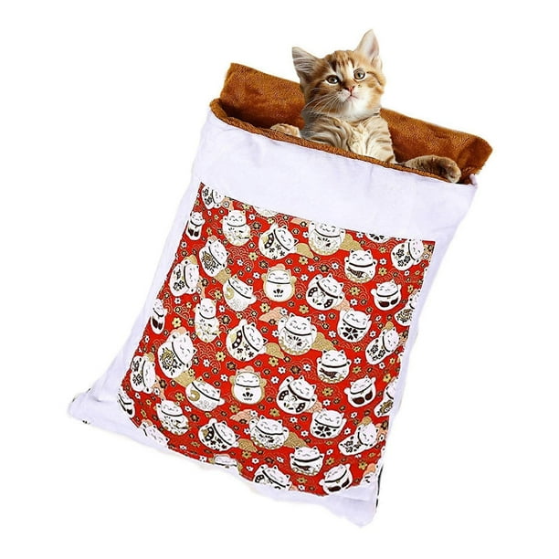 Warm cat sleeping bed, kitten cave bed, cat cave bed for indoor cats, comfortable cat house red L 30 x W 20 x H 20 cm