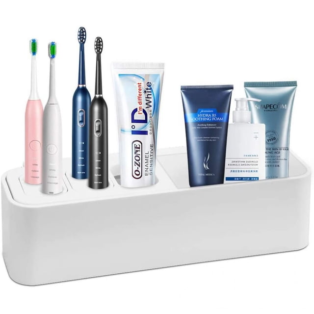 Organizador de tocador de baño para portacepillos de dientes, compartimentos desmontables montados en la pared, organizador de encimera que ahorra espacio y es fácil de limpiar (diseño higiénico)