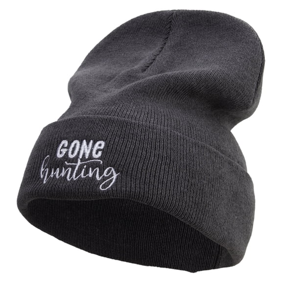 Gone Hunting Embroidered Big Size Superior Cotton Long Knitting Beanie - Grey XL-3XL