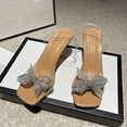 thumbnail image 3 of Adult Women Sandal Leather Sandals Women Ladies High Heel Sandals Transparent Strap Bow Rhinestone Square Toe Fine High Heel Sandals Female Sandal(Brown,7), 3 of 7