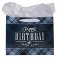 thumbnail image 2 of Christian Art Gifts Large Happy Birthday Gift Bag with Card and Tissue Paper, Charcoal Black Plaid, 2 of 4
