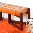 thumbnail image 6 of Pearland Mid-Century Modern Upholstered Leather Bench in Tan, 6 of 7