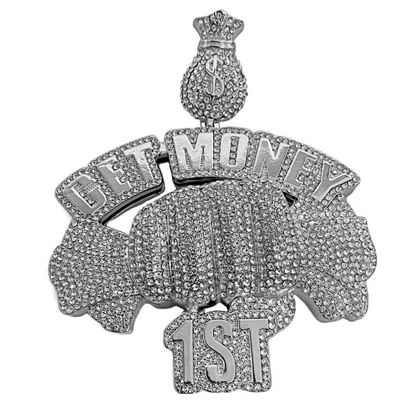Huge Get Money 1st Cash Fist Jumbo Hip Hop Pendant Iced Flooded Out Silver Tone Money Grab Bling Charm