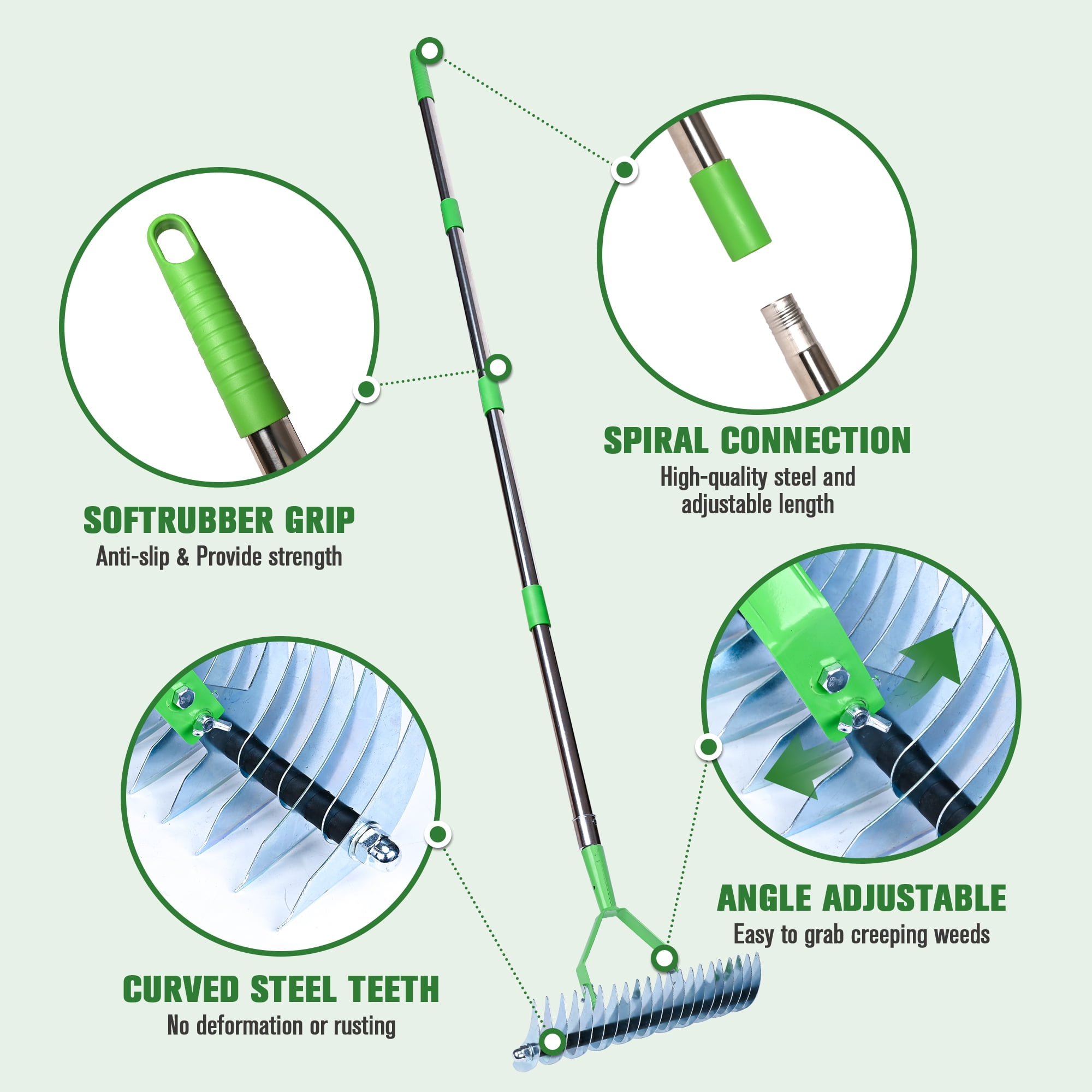 Flngr Thatch Rake for Lawn, 13.78 inch Dethatcher Rake for Grass to Cleaning Dead Grass, Metal Rake for Dethatching, Heavy Duty Thatching Rakes for Garden, Yard