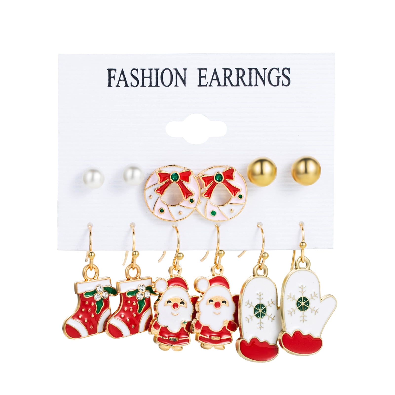 Pnellth 6 Pairs/set Of Christmas Earrings Christmas Theme Earrings