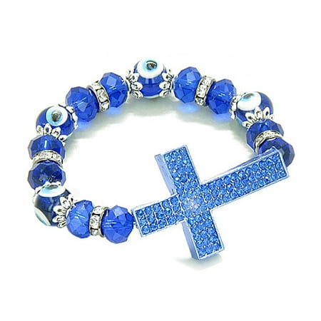 Glass Purple Cross - Amulet Evil Eye Protection Magic Cross Charm Spiritual Powers Bracelet Royal Blue Glass Crystals Beads