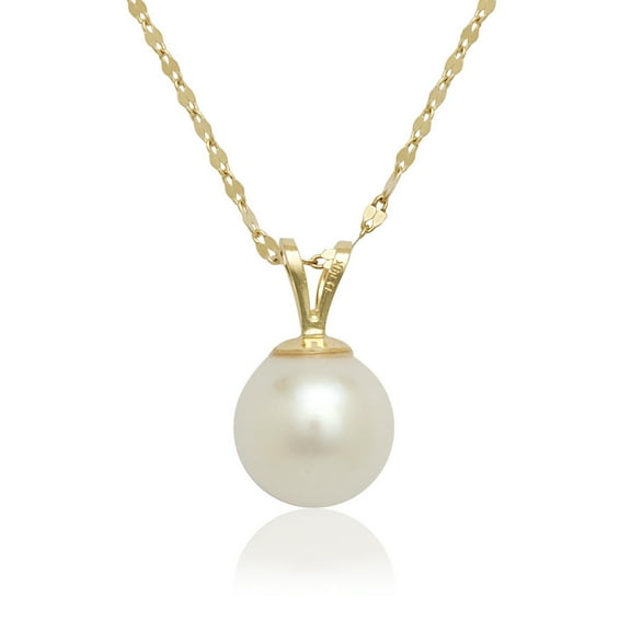 14k Gold 16 Inch 8 8.5 mm Freshwater Cultured Pearl Solitaire Pendant Necklace Yellow Gold Jewelry for Women
