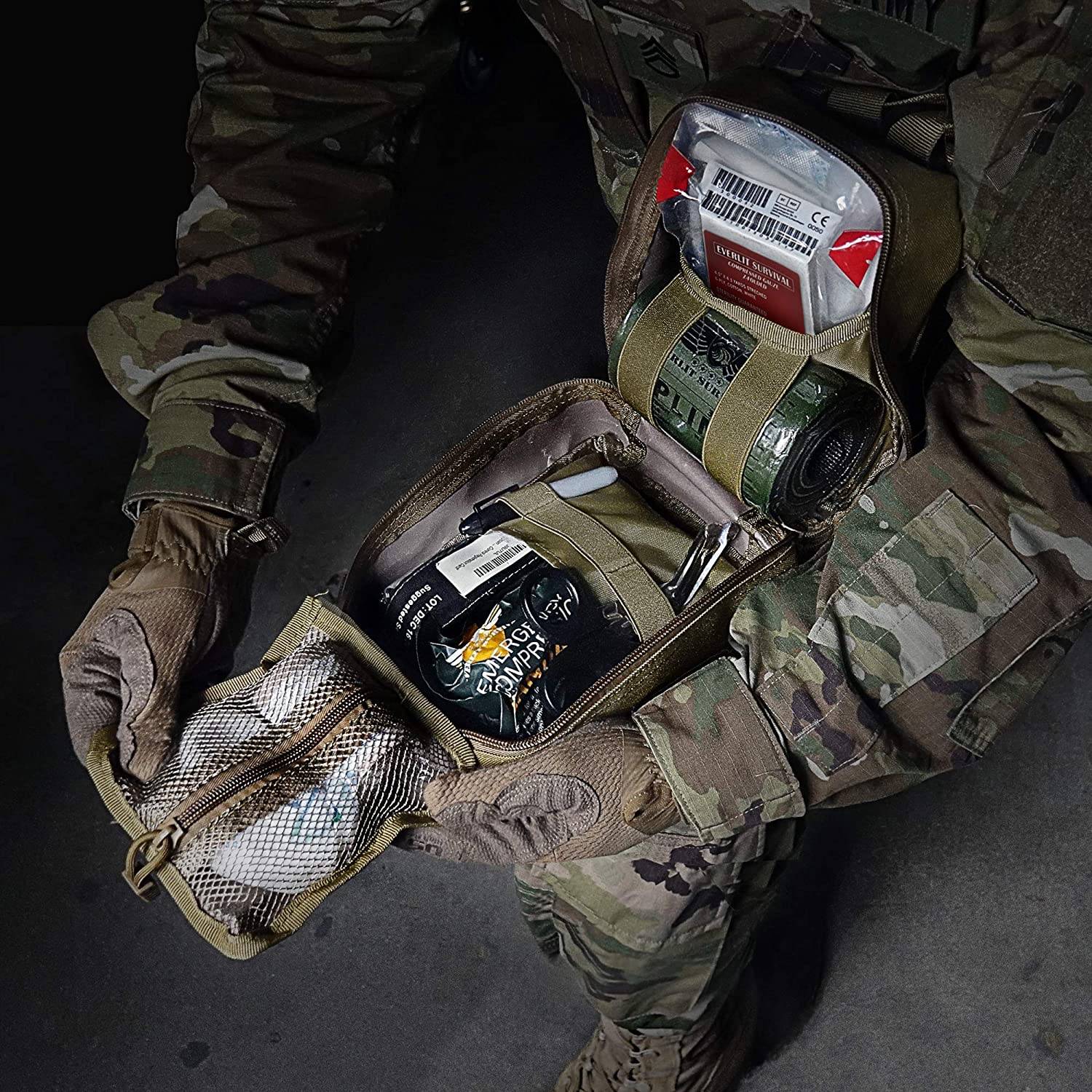 Emergency Trauma Kit, CAT GEN-7 Tourniquet 36" Splint, Military Combat Tactical IFAK for First Aid Response, Critical Wounds, Severe Bleeding Control