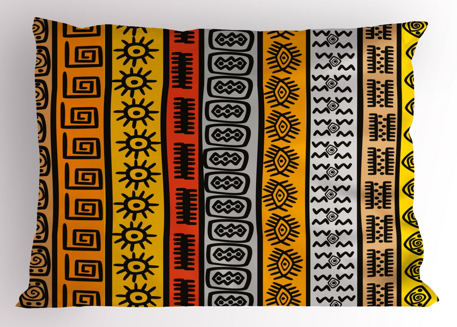 Tribal Pillow Sham Ethnic African Motifs with Hand Drawn Style Borders