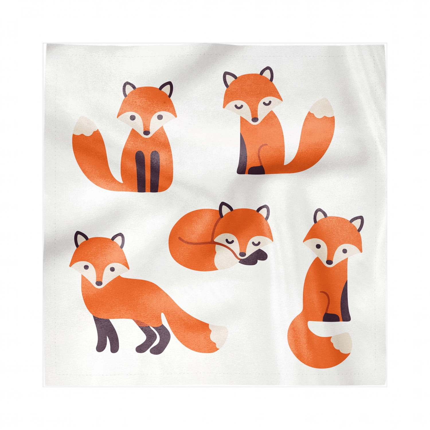Fox Napkins Set of 4, Cartoon Foxes in Modern Style Sitting and ...