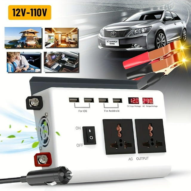 SUTENGDA Pure Sine Wave Inverter Car Power Inverter 12V To 110V AC Converter For RV Truck Solar Outdoor With Dual AC And Socket 5V 2.1A USB Surge Hardwire Port Remote Controller