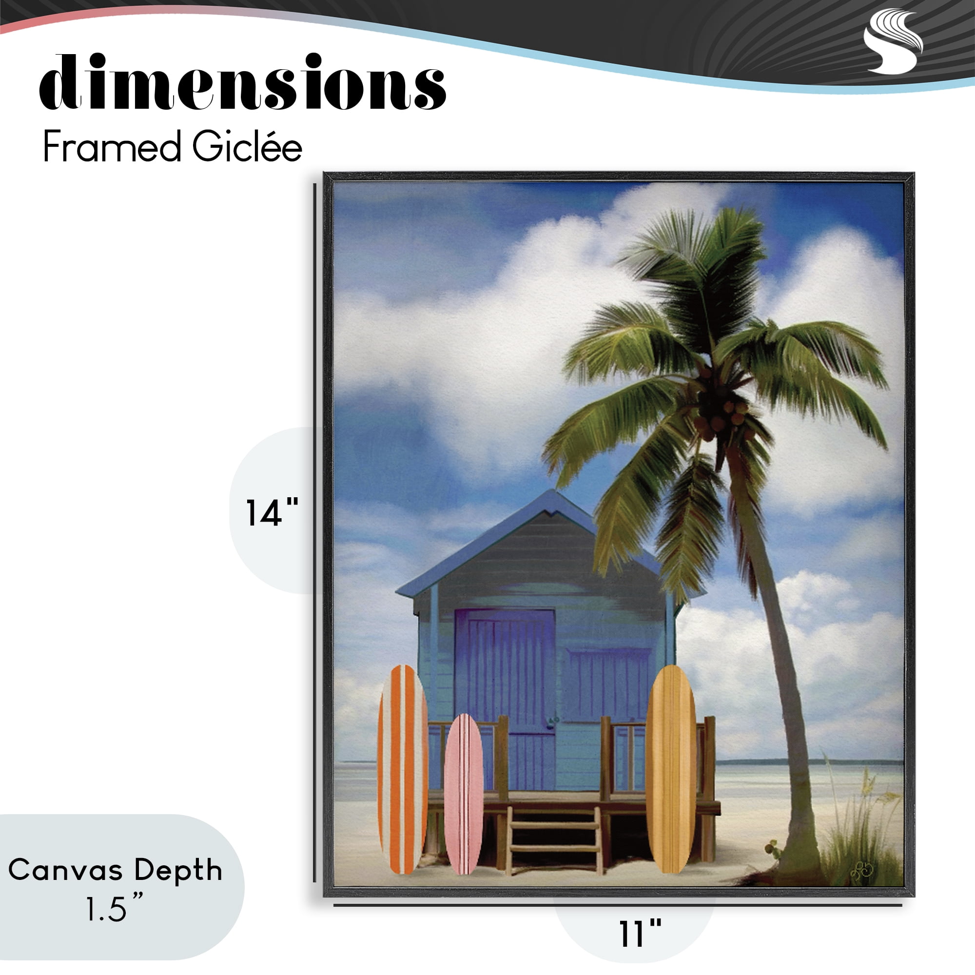 Stupell Industries Palm Overhanging Surf Shop Black Framed Giclee Art, design by Lisa R Dumm
