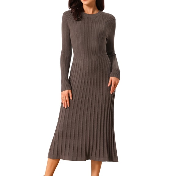 DARING DIVA Women's Long Sleeve Sweater Fall Crewneck Ribbed Knit Dress S Coffee