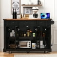 thumbnail image 4 of Harper & Bright Designs Farmhouse Kitchen Island with Drop Leaf and Wheels, Kitchen Storage Cart with Drawers and Tempered Glass Cabinet Doors, Rolling Kitchen Island with Power Outlet, Black, 4 of 18