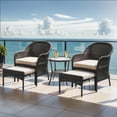 thumbnail image 2 of MeetLeisure 5-Piece Wicker Patio Furniture Set, Outdoor Chairs with Ottomans and Cushions, Beige, 2 of 12