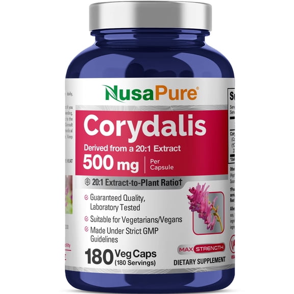 NusaPure Corydalis Root Capsules, 500 mg, 180 Veg Capsules (Non-GMO, Vegan)
