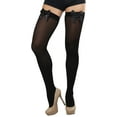 thumbnail image 7 of ToBeInStyle Womens Beautiful Satin Bow Opaque Thigh High Stockings - Black w/ Black Bow - One Size Plus, 7 of 7