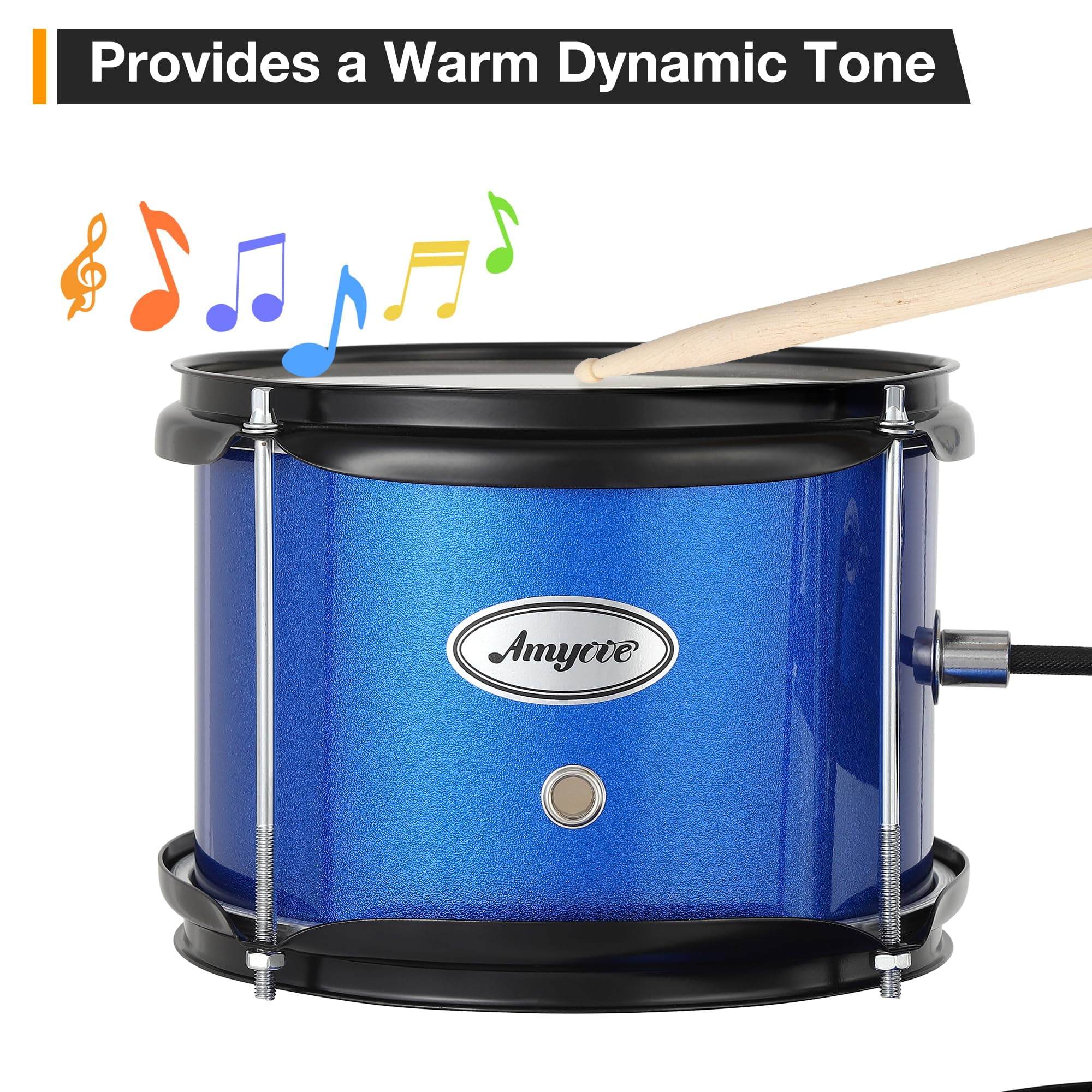 Senfot Drum Set, 1 Wood/Metal AD-100 Three Drums Set, Beginner Set Includes Bass, 2 Toms, Cymbal, Sticks, Bass Pedal and Stool, Percussion Musical Instrument Birthday Playsetl (Blue, 3-Piece)