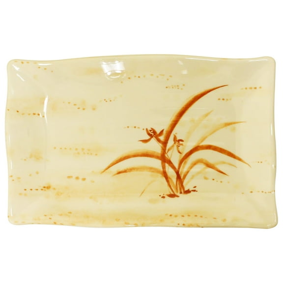 Restaurant Essentials Gold Orchid Melamine Dinnerware Collection 11 1/4" X 7 1/4" Wave Rectangular Plate, Comes in Dozen