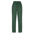 thumbnail image 2 of CFLVAEK Women's Slim Leg Trouser with Drawstring Elastic High Waist Pull On Pant Flowy Solid Beach Trousers Casual Tall Length Cotton Linen Lounge Pants Green L, 2 of 5