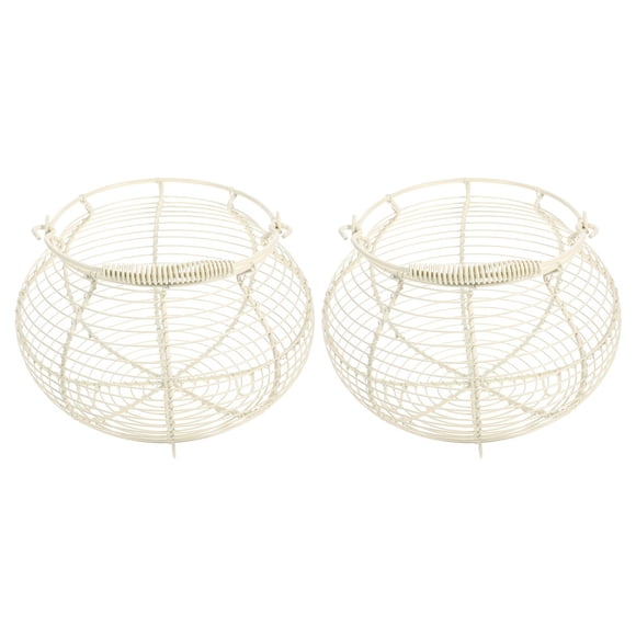 HONITANO 2Pcs White Wire Organizing Basket with Handle Multipurpose Metal Storage for Fruits and Eggs
