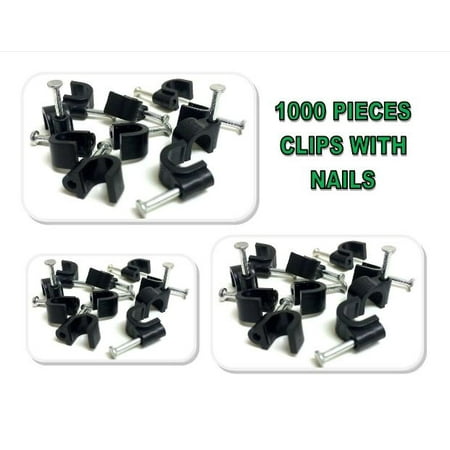 1000 BLACK SINGLE NAIL CLIPS RG6 RG59 COAXIAL WIRE & CAT5 ETHERNET