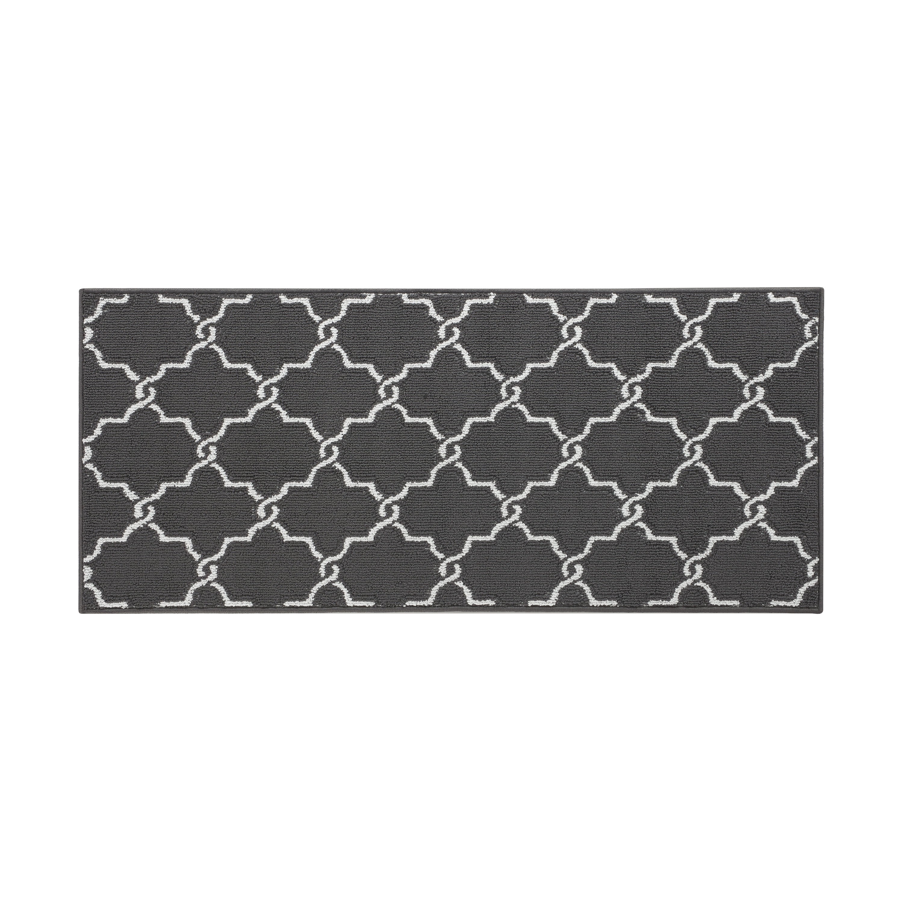 Washable Non-Slip Accent Rug, Geometric, Dark Grey and White, 26" x 45"