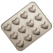 CHEFMADE Madeleine Mold Cake Pan, 12-Cavity Non-Stick Heart-shaped Shello Madeline Bakeware for Oven Baking (Champagne Gold)