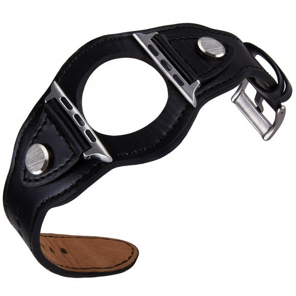Leather Cuff Band Compatible with Apple Watch Bands 45mm 44mm 42mm Men Women Genuine Leather for iWatch Bracelet Wristband Cuff Strap Compatible Apple Watch Series 7/6/5/4/3/2/1 SE -black