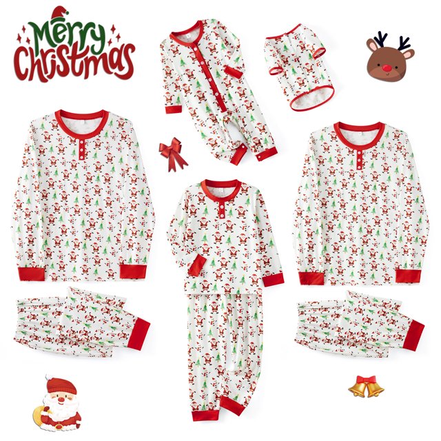 Pijamas navideños familiares a juego, camiseta con estampado de árbol de Papá Noel y pantalones, ropa de dormir para estar en casa.