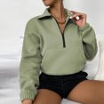 thumbnail image 3 of AKOEE Cotton Sweatshirts Half Zip Pullover Tops for Women Casual Fall Winter Crop Sweater Sportswear with Pocket (XL, Green), 3 of 6